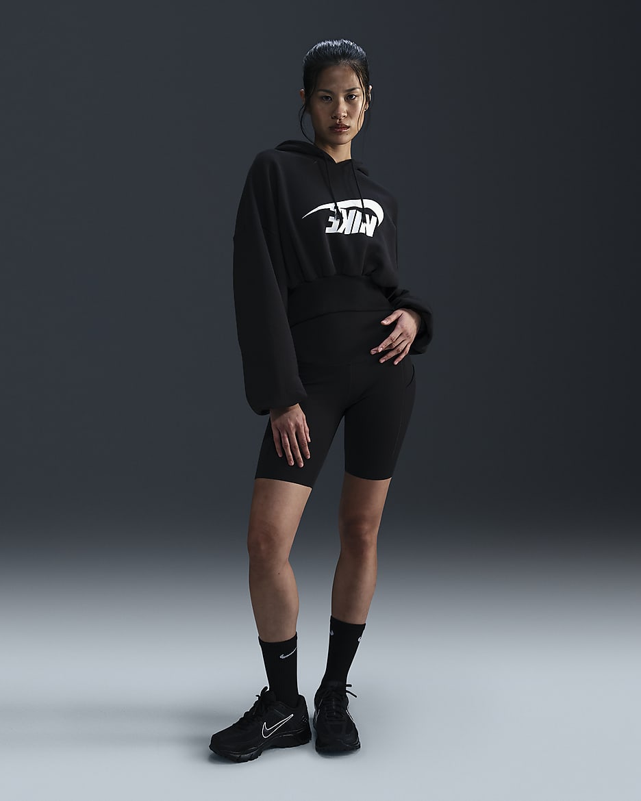 Nike Sportswear Women s Oversized Cropped French Terry Pullover Hoodie Black Cotton